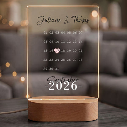 Beleuchtetes Acrylglas - Kalender - Personalisiertes Geschenk mit Namen & Datum