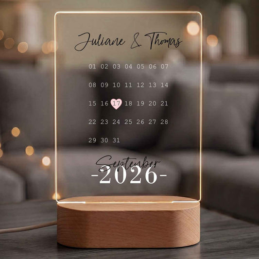 Beleuchtetes Acrylglas - Kalender - Personalisiertes Geschenk mit Namen & Datum