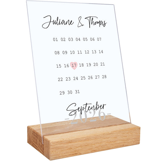 Personalisierter Kalender auf Acrylglas - Geschenk mit Namen & Datum
