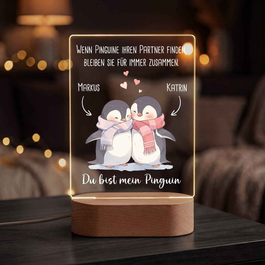 Beleuchtetes LED Acrylglas - Du bist mein Pinguin mit Namen