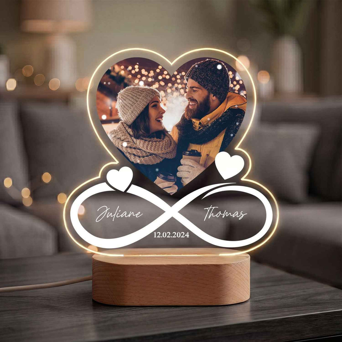 Beleuchtetes LED Acrylglas mit Foto, Namen & Datum - Unendlichkeit