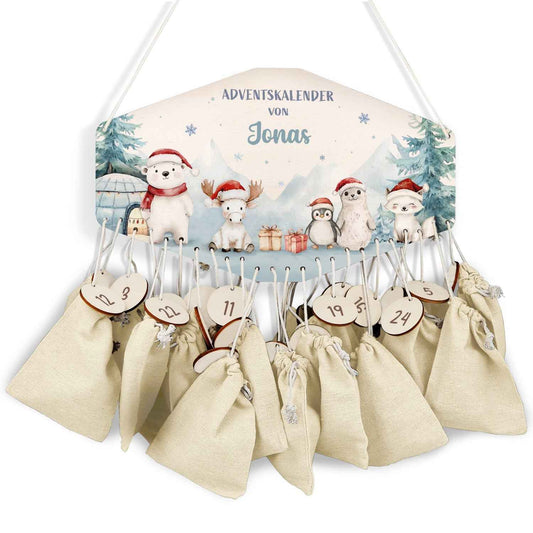 Personalisierter Adventskalender aus Holz mit Druckmotiv & Namen - Nordpol