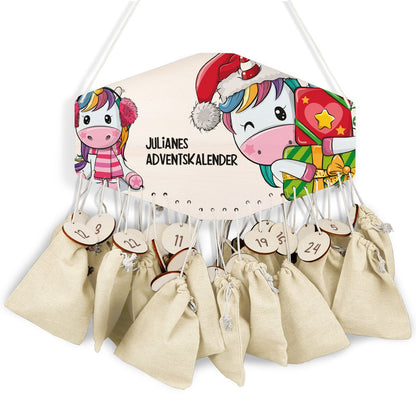 Personalisierter Adventskalender aus Holz mit Druckmotiv & Namen - Einhorn