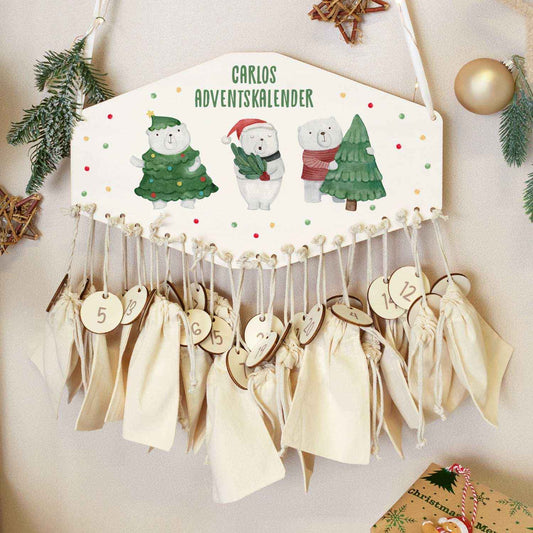 Personalisierter Adventskalender aus Holz mit Druckmotiv & Namen - Eisbären