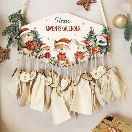 Personalisierter Adventskalender aus Holz mit Druckmotiv & Namen - Geschenketiere