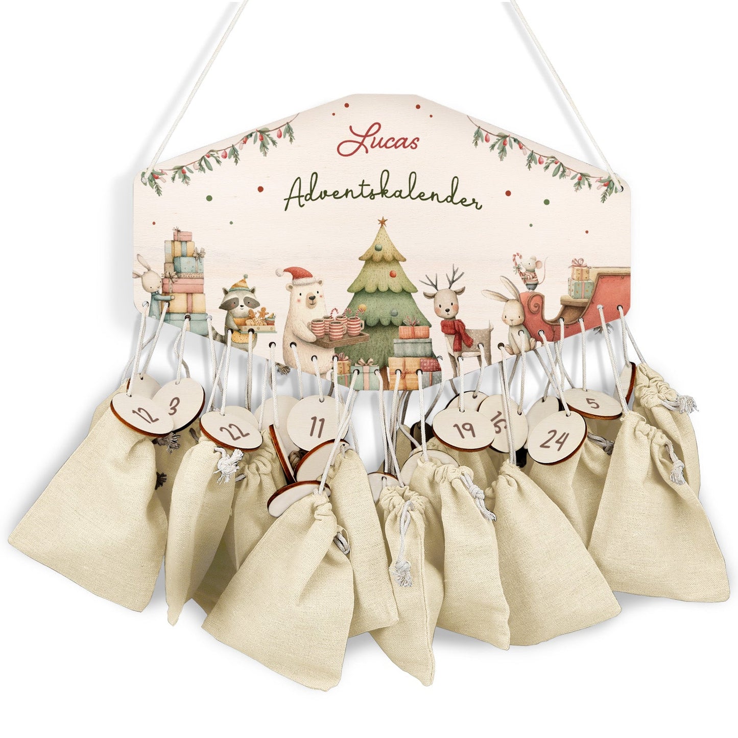 Personalisierter Adventskalender aus Holz mit Druckmotiv & Namen - Festvorbereitung