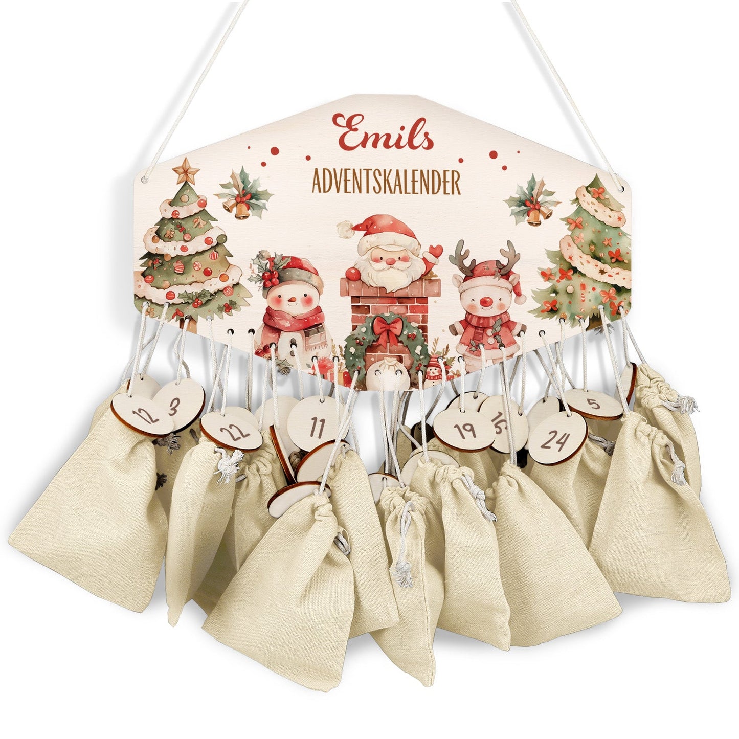 Personalisierter Adventskalender aus Holz mit Druckmotiv & Namen - Nikolaus