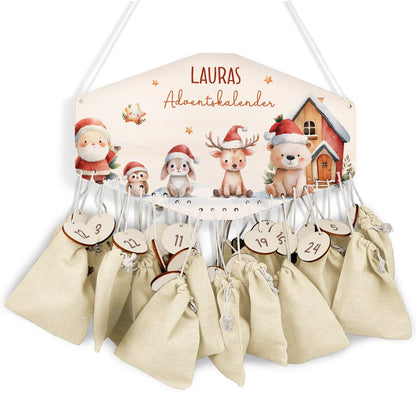 Personalisierter Adventskalender aus Holz mit Druckmotiv & Namen - Schneetiere
