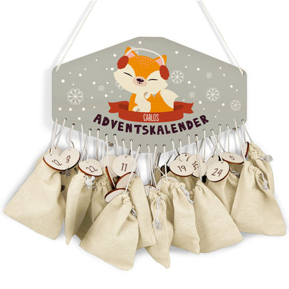 Personalisierter Adventskalender aus Holz mit Druckmotiv & Namen - Wintertiere
