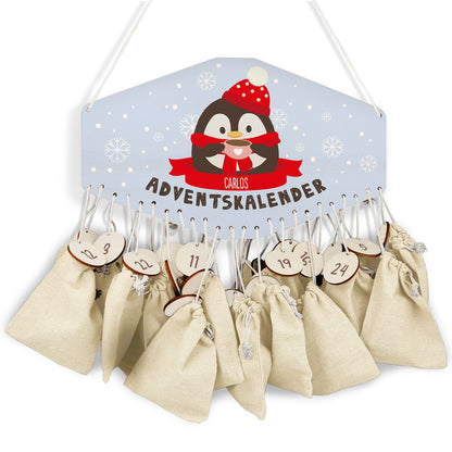 Personalisierter Adventskalender aus Holz mit Druckmotiv & Namen - Wintertiere