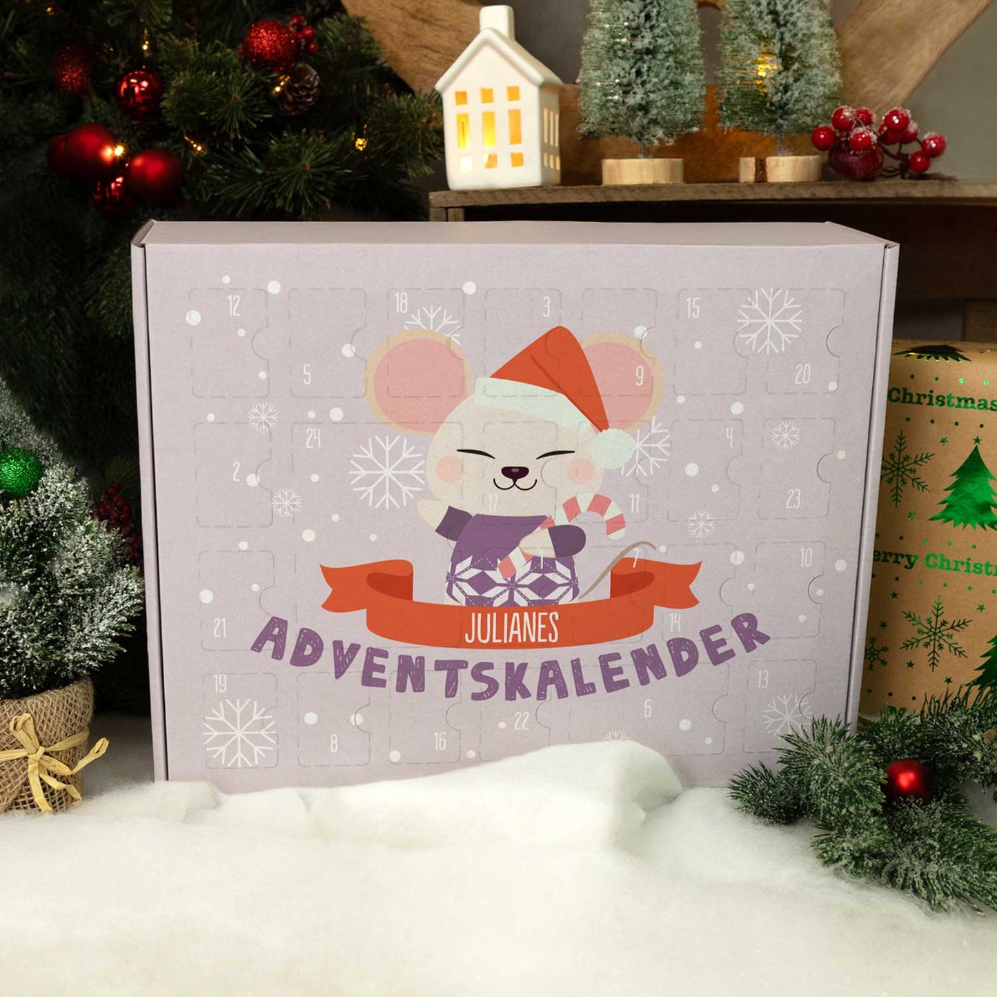 Personalisierter DIY Adventskalender mit Weihnachtstiere Design zum selbst Befüllen