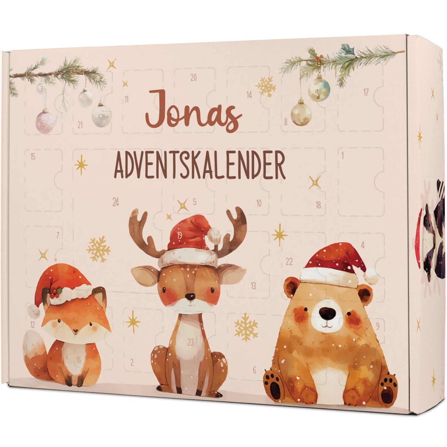 Personalisierter DIY Adventskalender mit Wintertrio Design zum selbst Befüllen