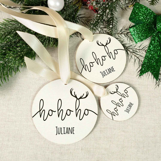 Christbaumschmuck aus Holz - Hohoho - Weihnachtsanhänger mit Namen