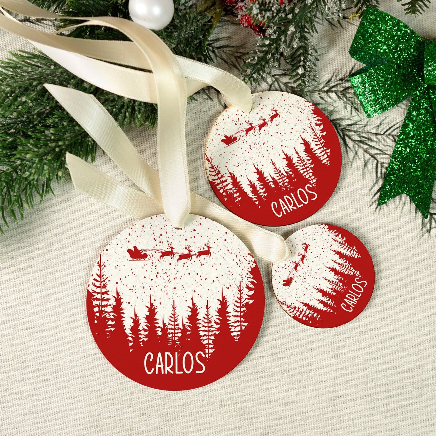 Christbaumschmuck aus Holz - Weihnachtswald - Weihnachtsanhänger mit Namen