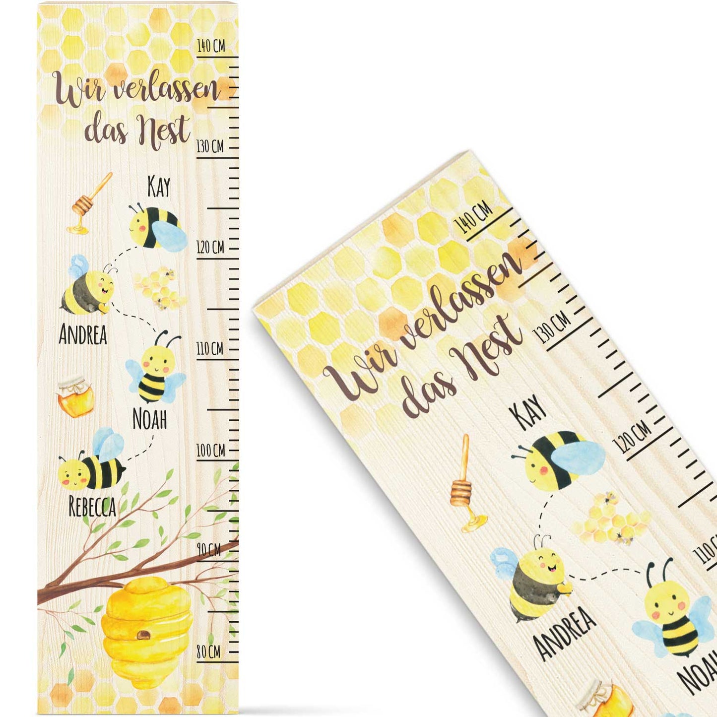 Messlatte als Abschiedsgeschenk - Bienen - mit Namen der Kinder aus Holz
