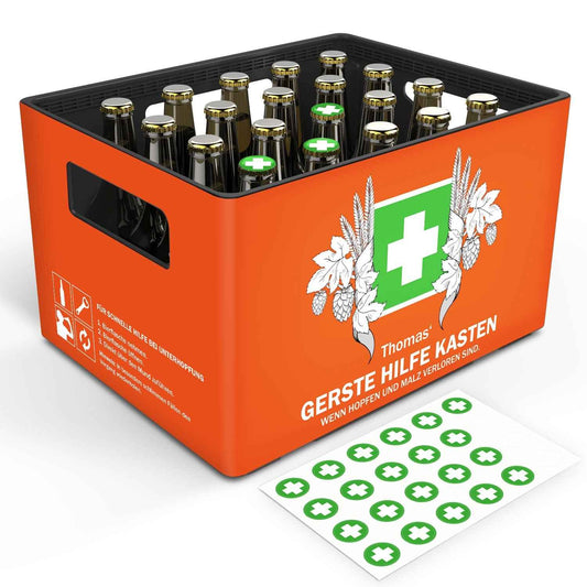 DIY Bierkasten Banderole mit 24 Deckelaufklebern - Gerste Hilfe
