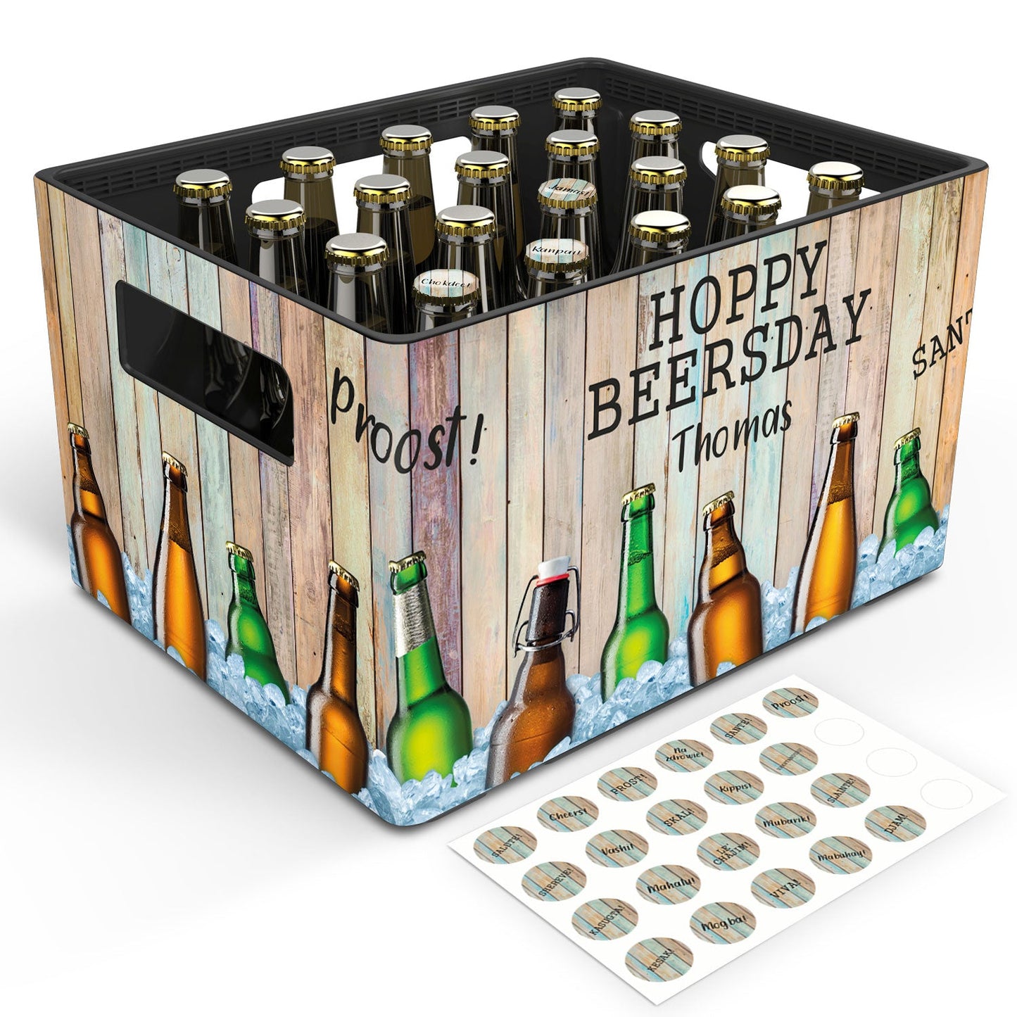 DIY Bierkasten Banderole mit 24 Deckelaufklebern - Hoppy Beersday