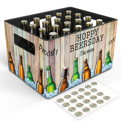 DIY Bierkasten Banderole mit 24 Deckelaufklebern - Hoppy Beersday