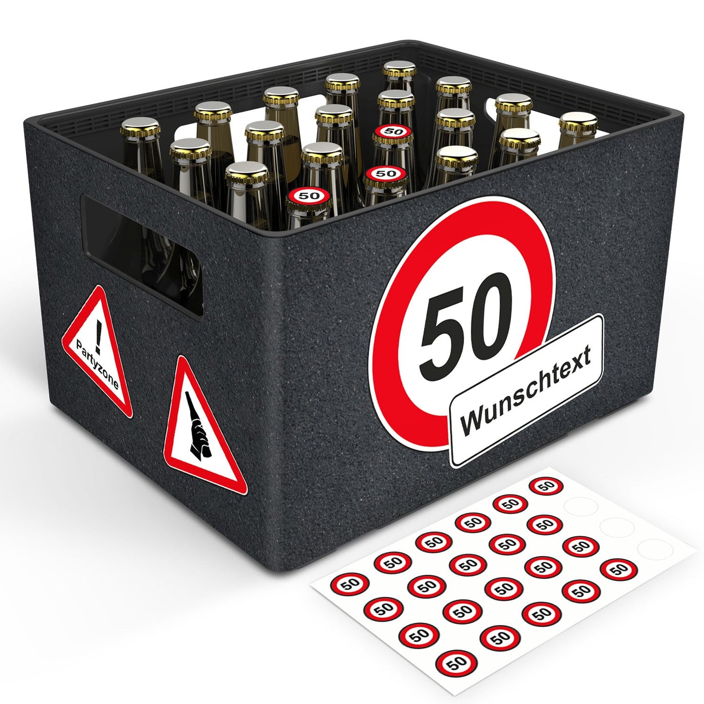DIY Bierkasten Banderole mit 24 Deckelaufklebern - Verkehrszeichen