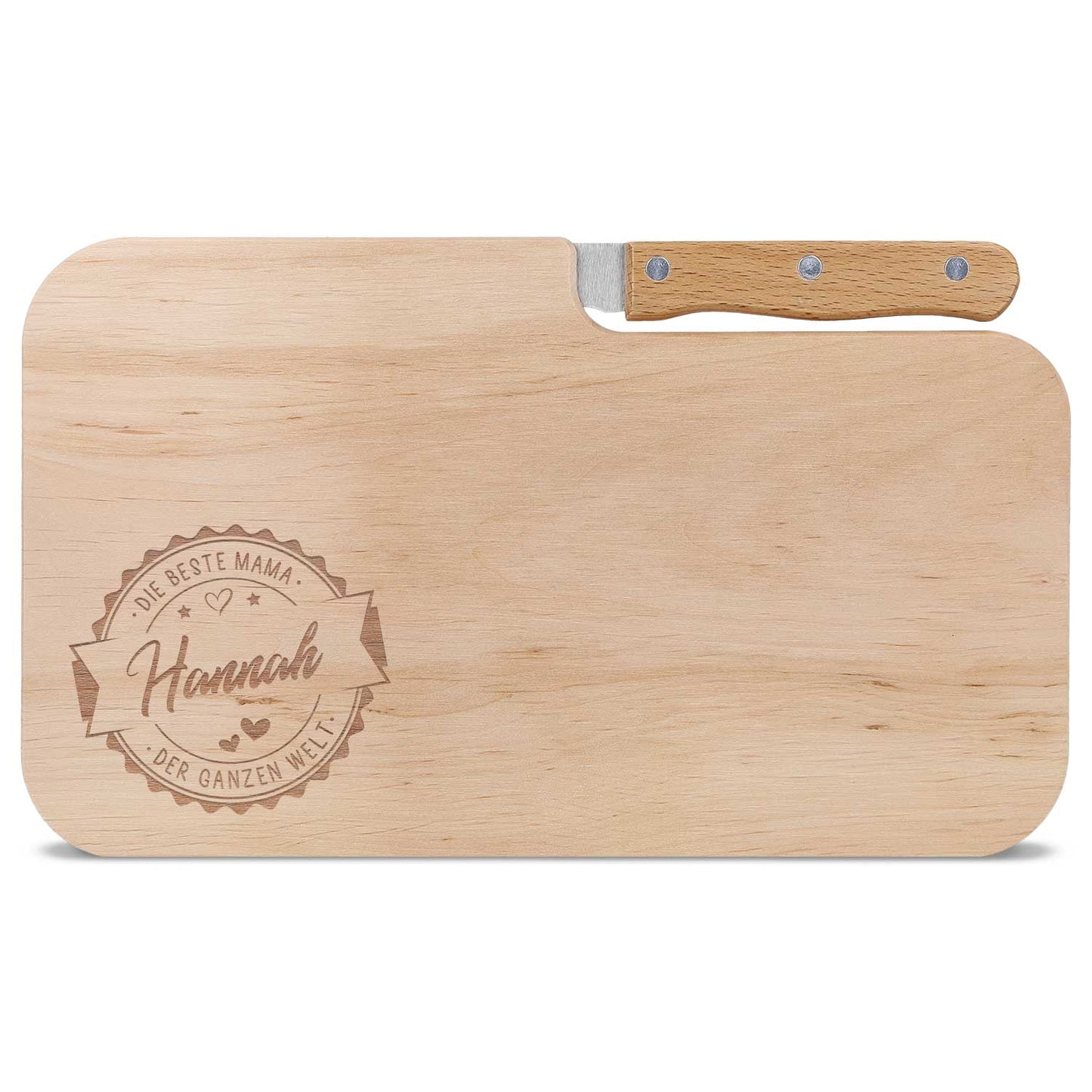 Frühstücksbrettchen mit Gravur - Inklusive Messer - Beste Mama Logo mit Name