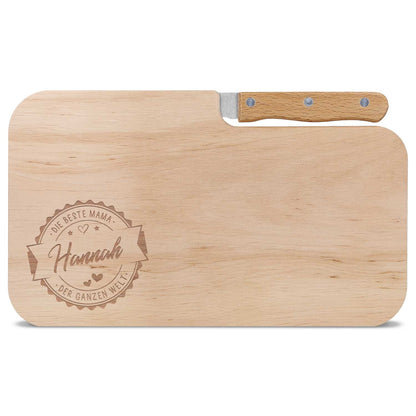 Frühstücksbrettchen mit Gravur - Inklusive Messer - Beste Mama Logo mit Name