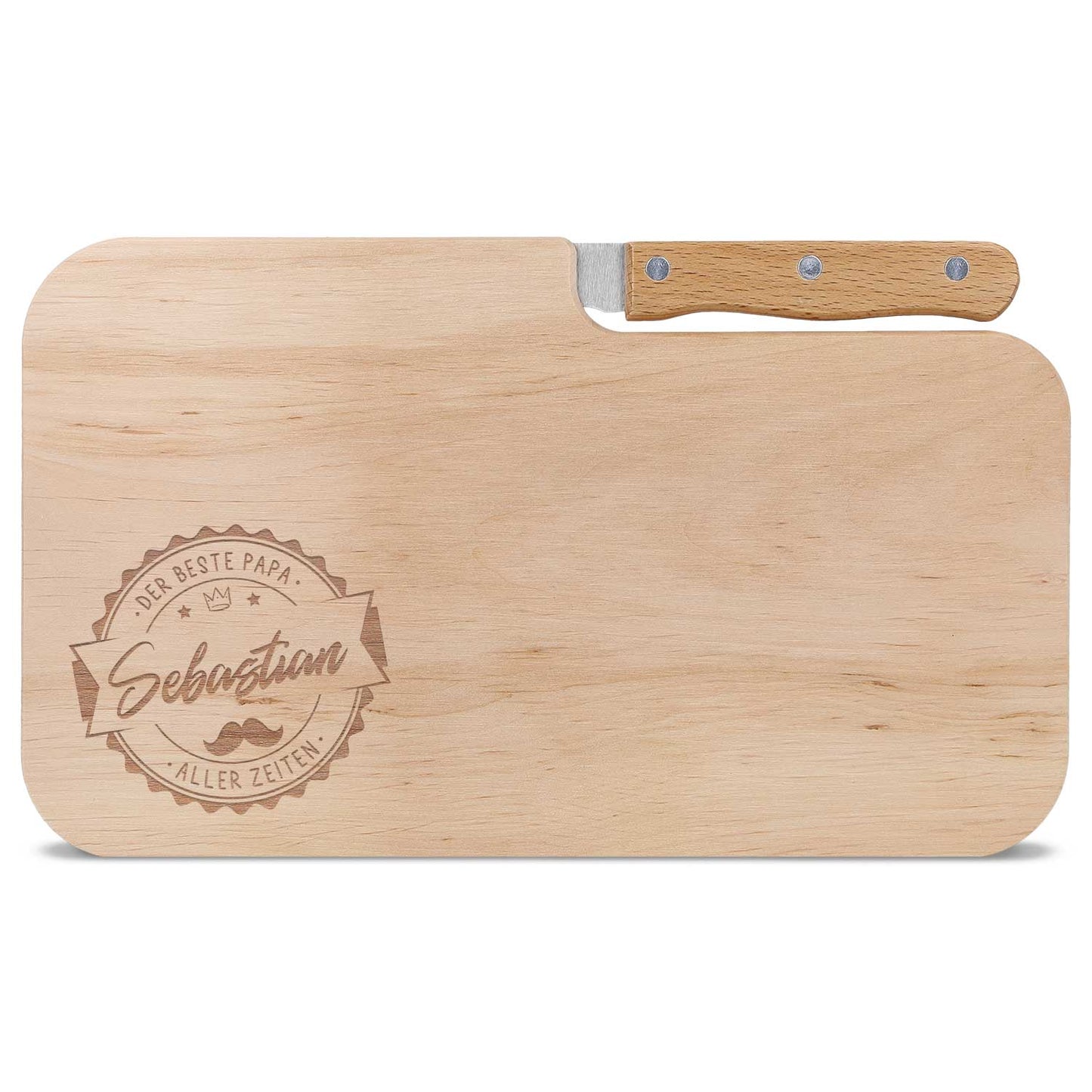 Frühstücksbrettchen mit Gravur - Inklusive Messer - Bester Papa Logo mit Name