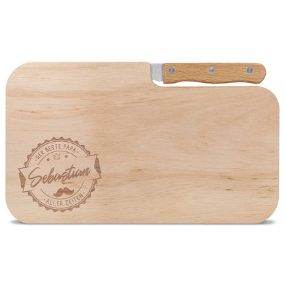 Frühstücksbrettchen mit Gravur - Inklusive Messer - Bester Papa Logo mit Name
