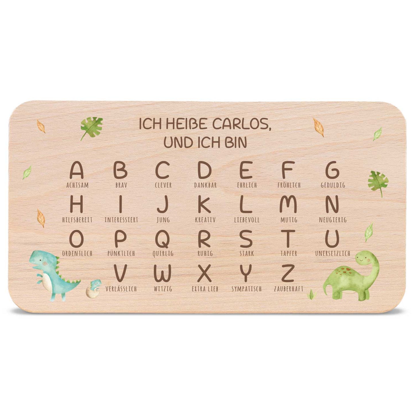 Frühstücksbrettchen mit Druckmotiv & Name - ABC Dinosaurier