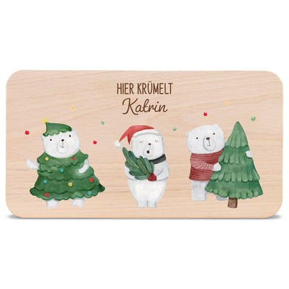 Frühstücksbrettchen zu Weihnachten - Eisbären - personalisiert mit Name