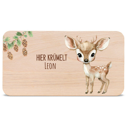 Bedrucktes Frühstücksbrettchen "Hier Krümelt" mit Tiermotiv & Namen