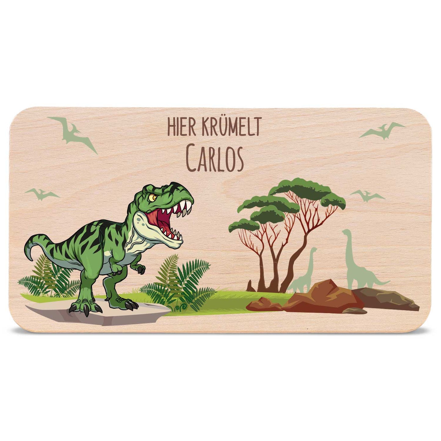 Frühstücksbrettchen mit Druckmotiv & Name - T-Rex Design