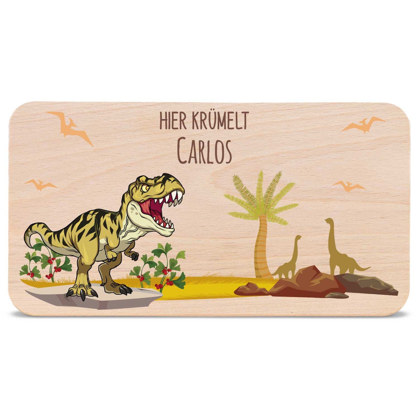 Frühstücksbrettchen mit Druckmotiv & Name - T-Rex Design