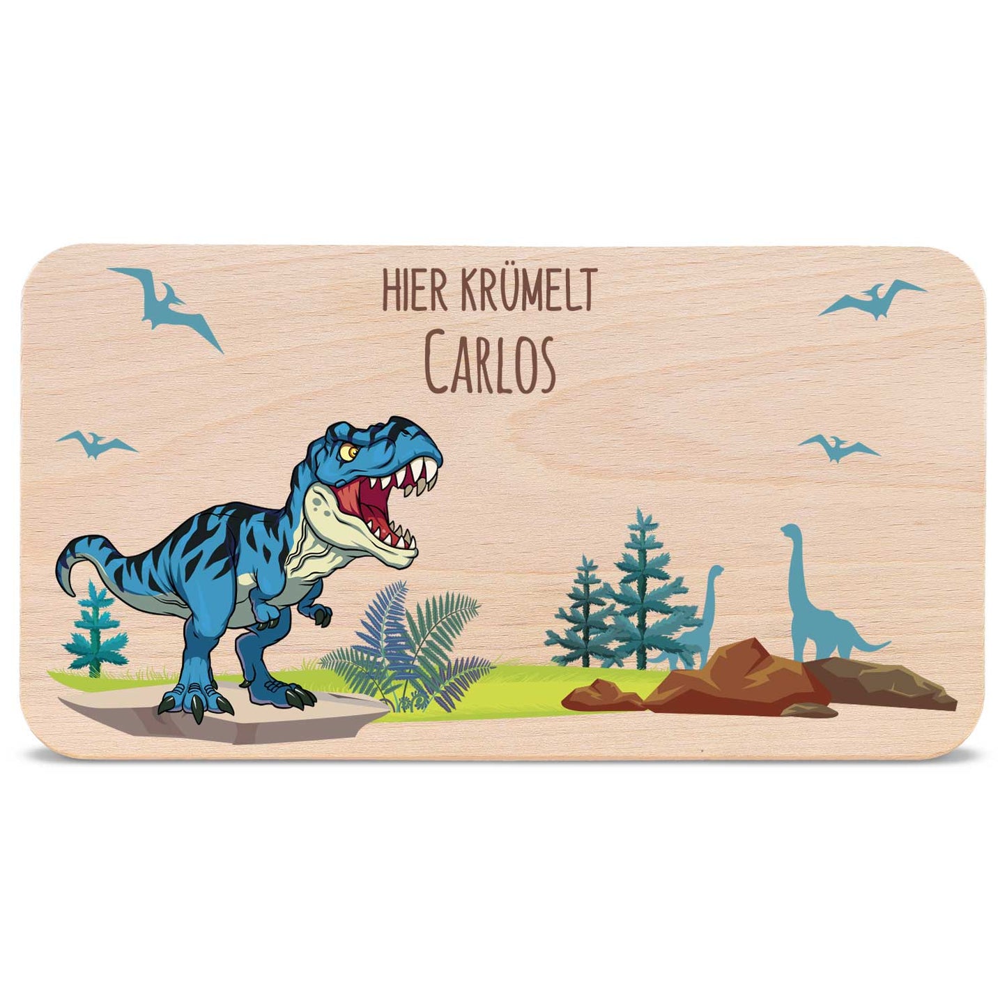 Frühstücksbrettchen mit Druckmotiv & Name - T-Rex Design