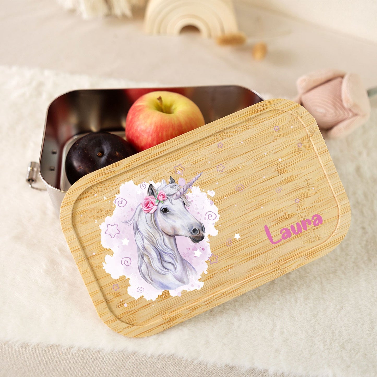 Brotdose mit Deckel für Kinder mit UV-Druck im "Einhorn" Design
