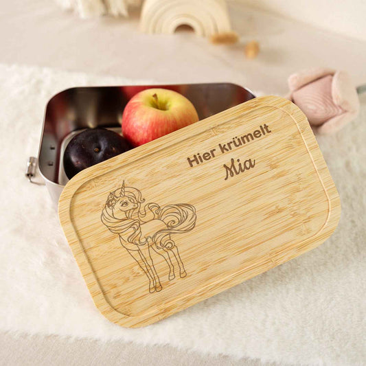 Brotdose mit graviertem Deckel für Kinder im "Einhorn" Design