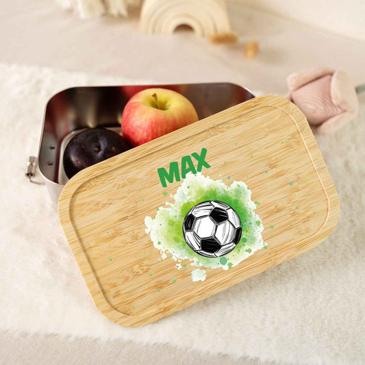 Brotdose mit Deckel für Kinder mit UV-Druck im "Fussball" Design