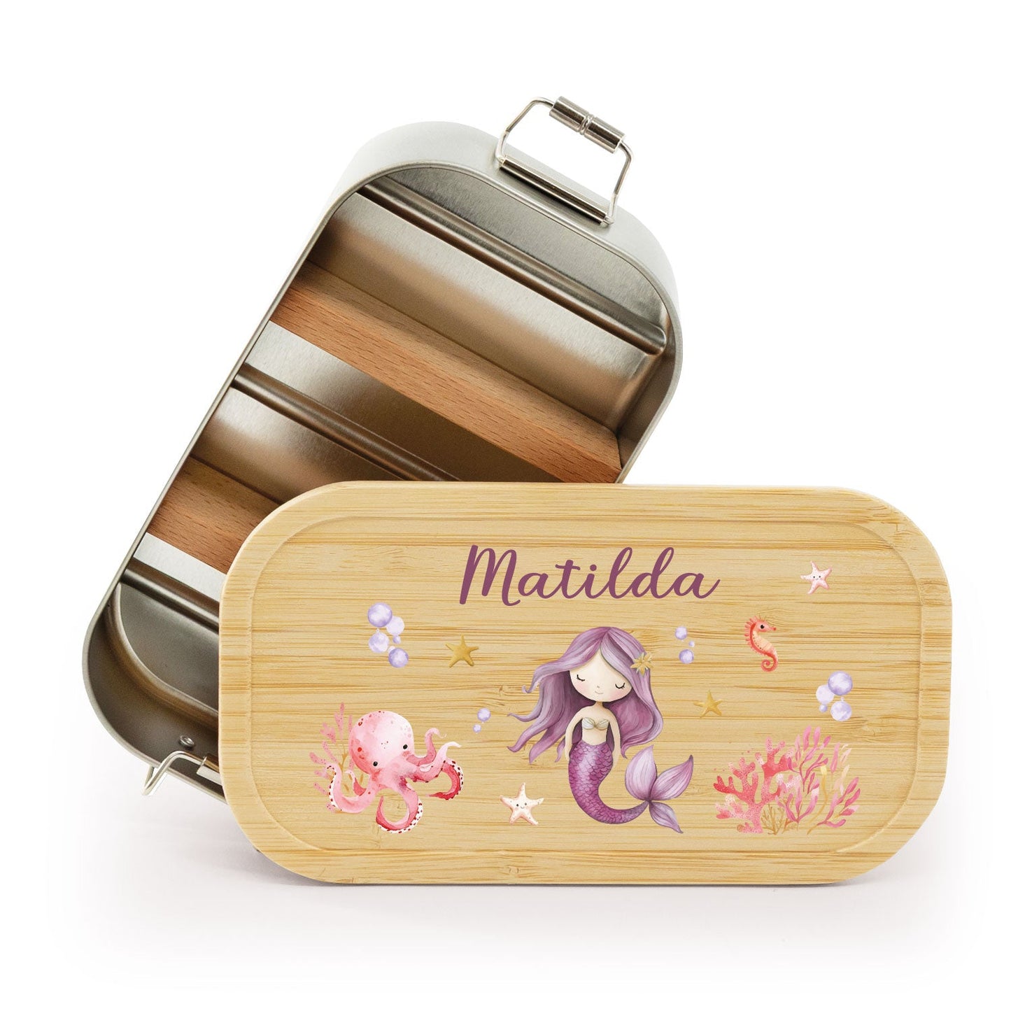 Brotdose mit Deckel für Kinder mit UV-Druck im "Meerjungfrau" Design