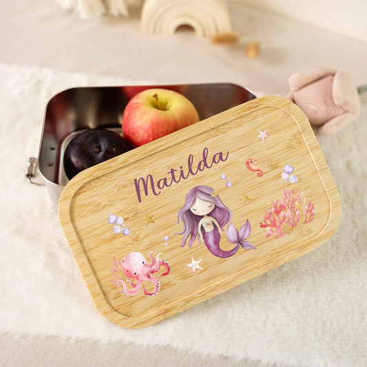 Brotdose mit Deckel für Kinder mit UV-Druck im "Meerjungfrau" Design