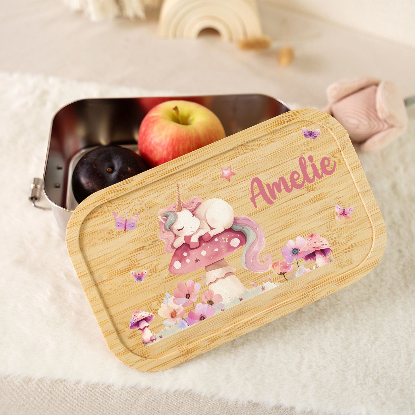 Brotdose mit Deckel für Kinder mit UV-Druck im "Schlafendes Einhorn" Design