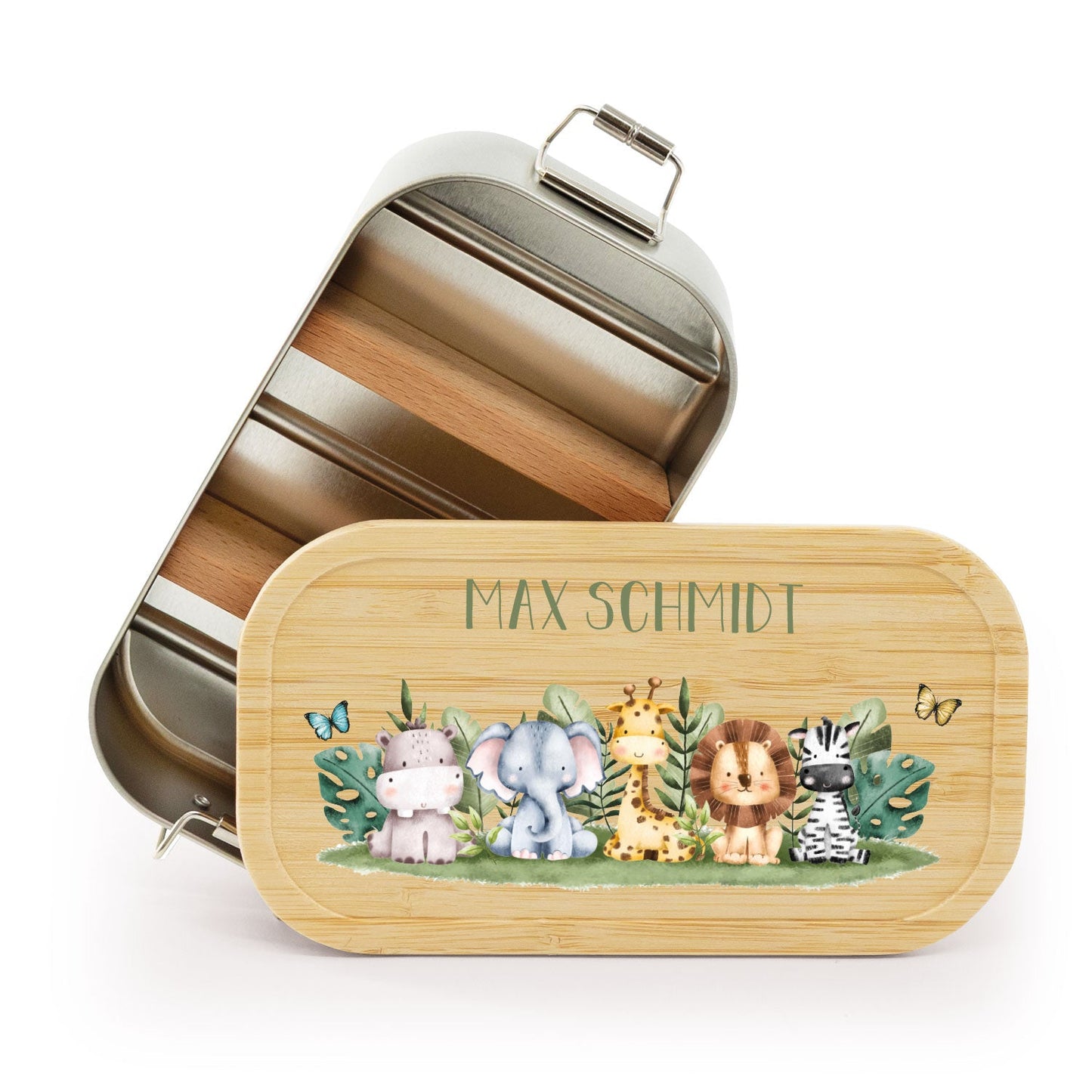 Brotdose mit Deckel für Kinder mit UV-Druck im "Tiergruppe Safari" Design