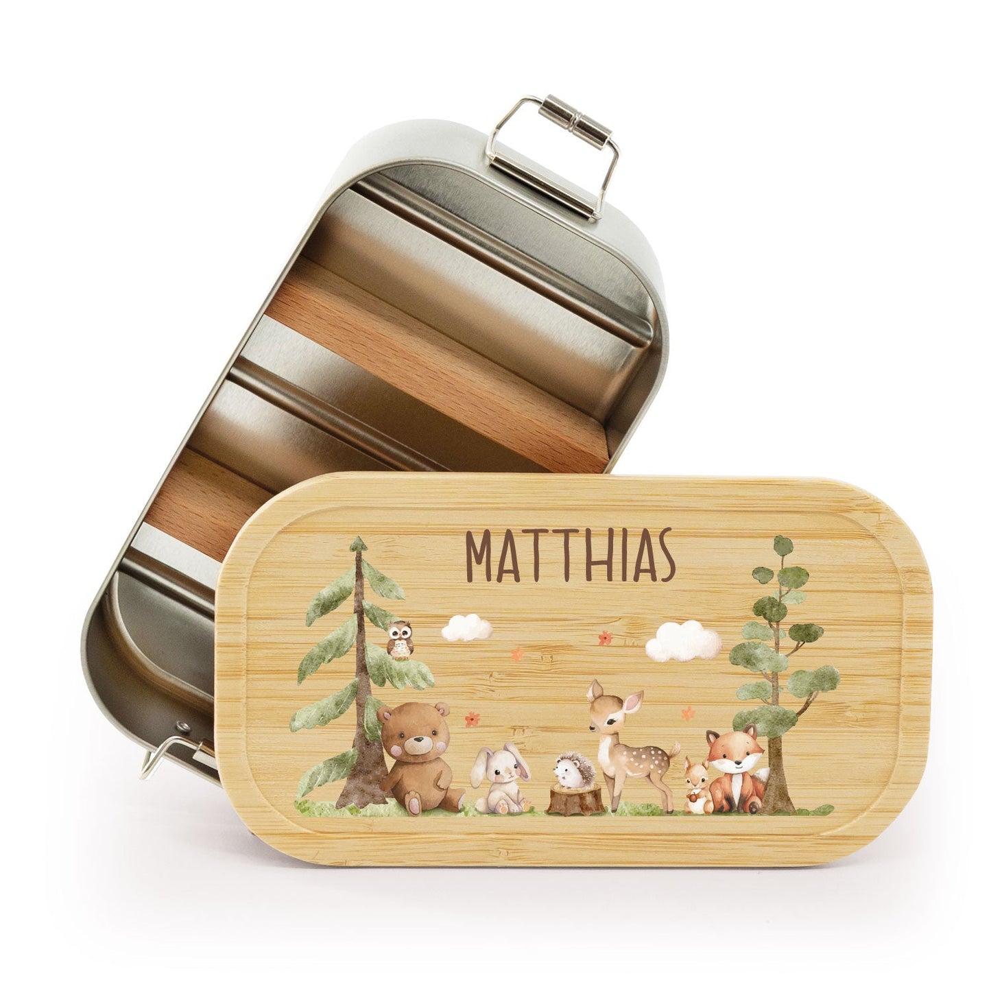 Brotdose mit Deckel für Kinder mit UV-Druck im "Waldfreunde" Design