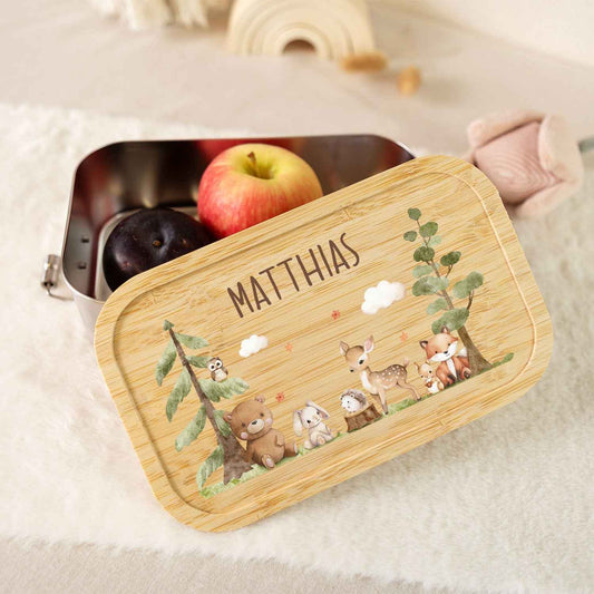 Brotdose mit Deckel für Kinder mit UV-Druck im "Waldfreunde" Design