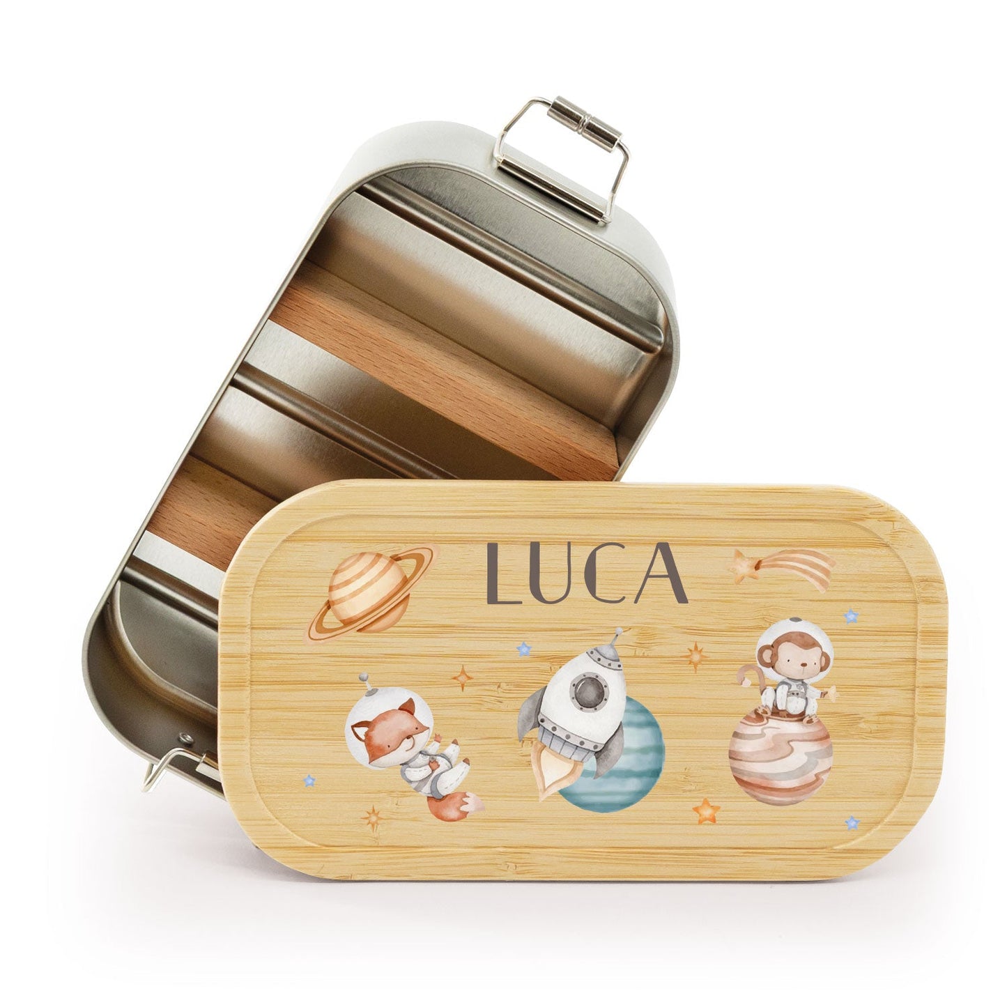 Brotdose mit Deckel für Kinder mit UV-Druck im "Weltraum" Design