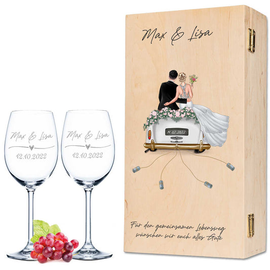 Leonardo Gläser mit Gravur - Hochzeitsauto & Wedding Love als Set
