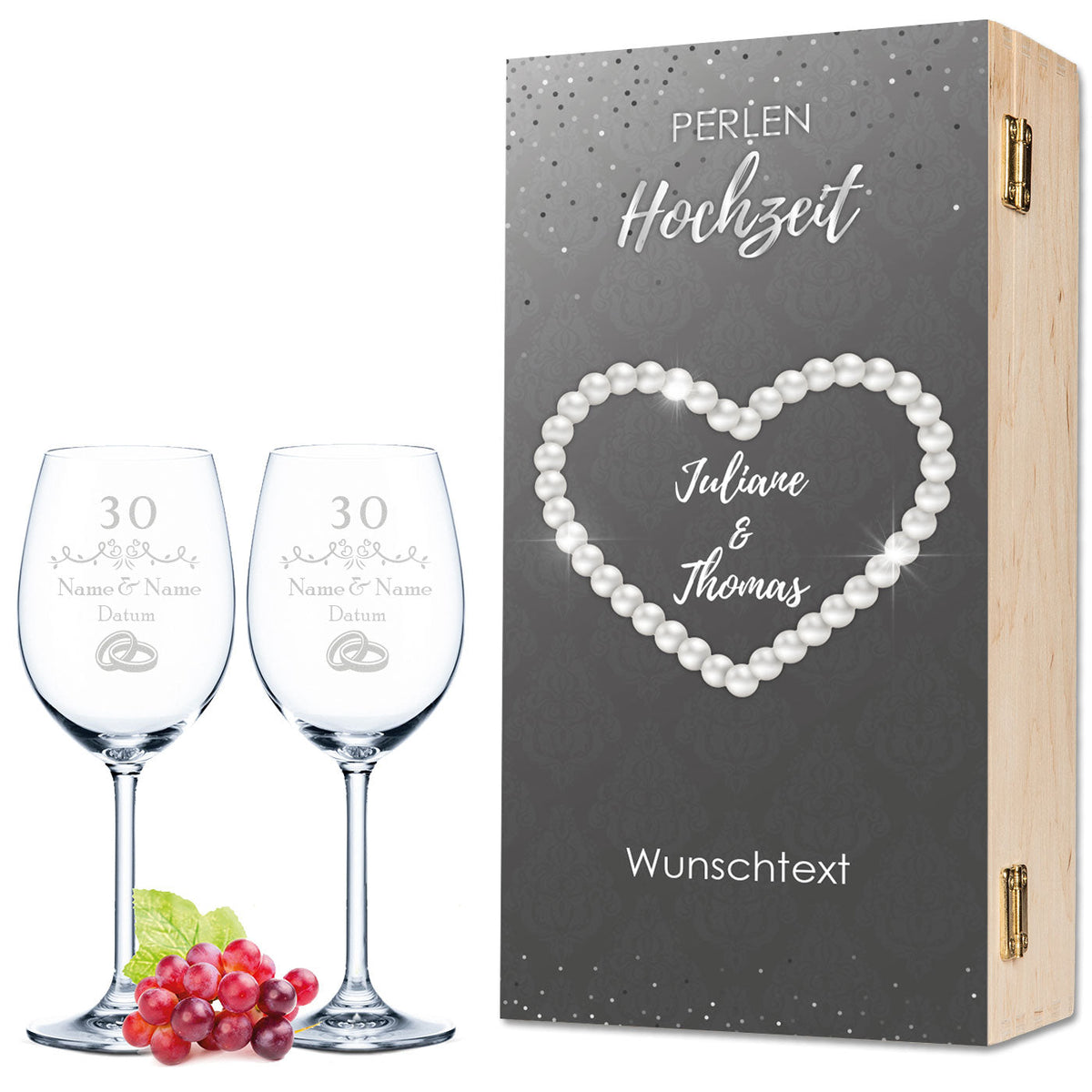 Leonardo Weingläser im "Perlenhochzeit - 30 Jahre" Design als Set