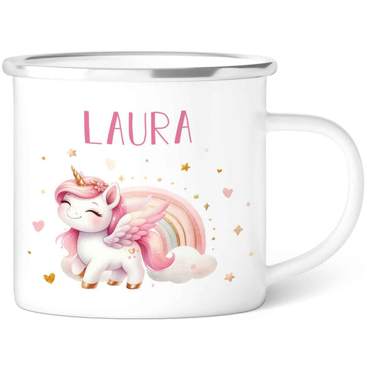 Emaille Tasse für Kinder - Personalisiert mit Namen & 8 liebevollen Motiven