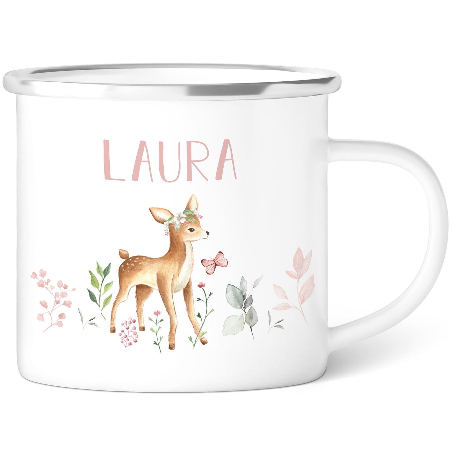 Emaille Tasse für Kinder - Personalisiert mit Namen & 8 liebevollen Motiven