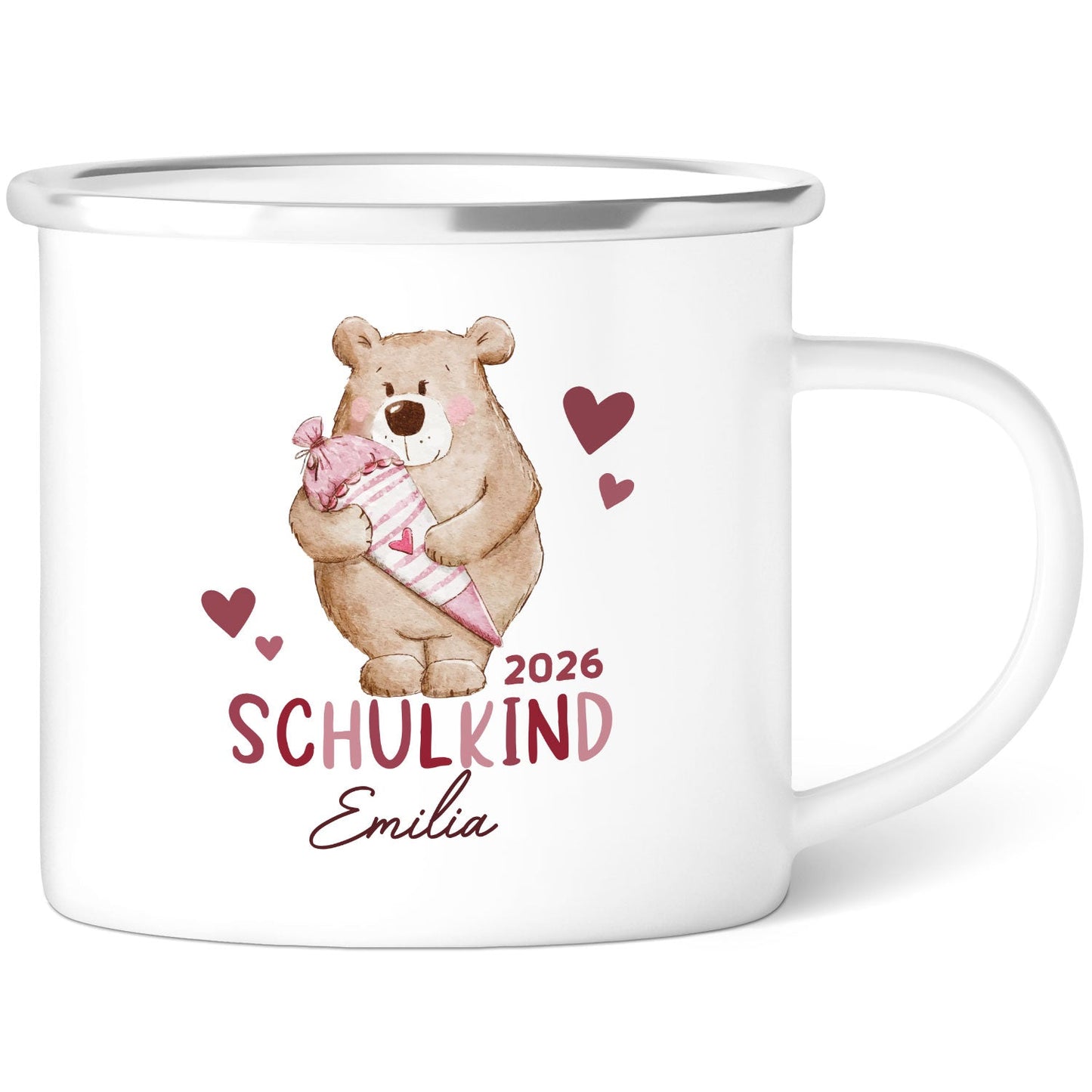 Emaille Tasse für Kinder - Schulbär - Personalisiert mit Namen