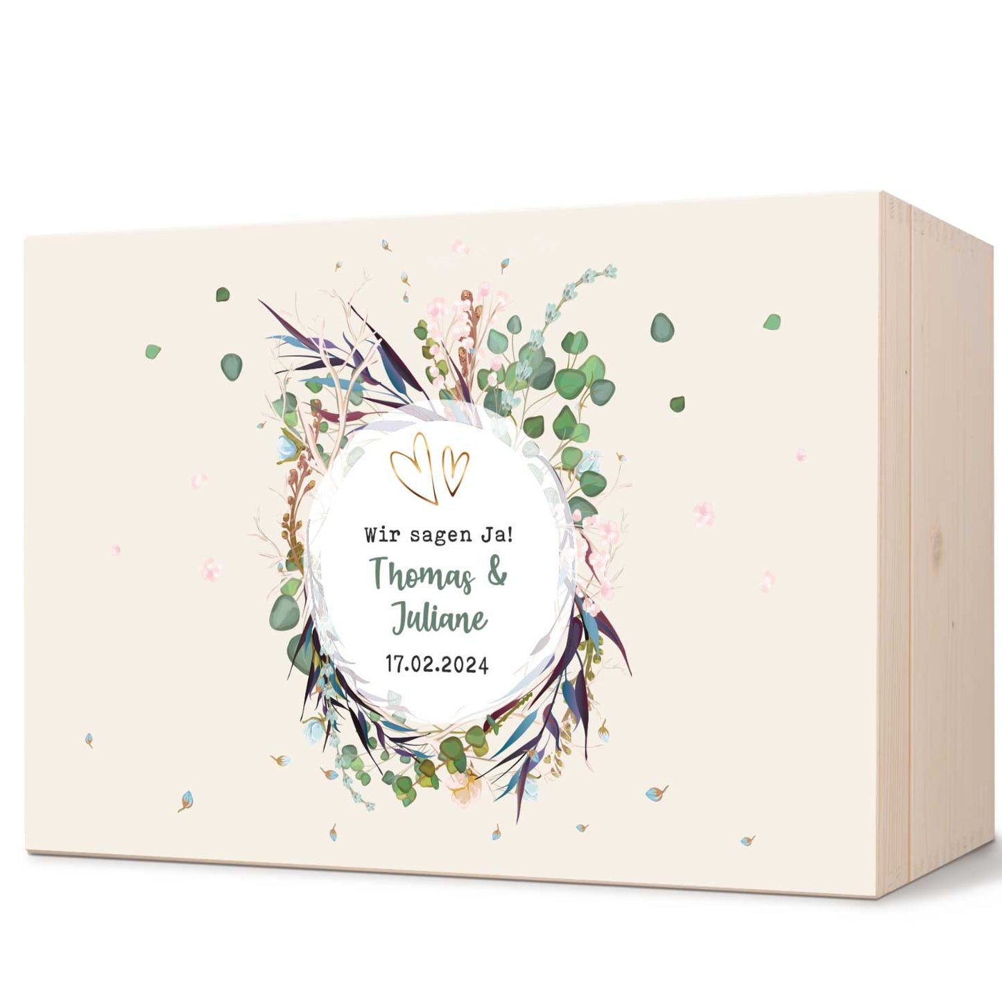 Erinnerungskiste mit UV-Druck im Flower Wedding Design - Personalisiertes Geschenk zur Hochzeit
