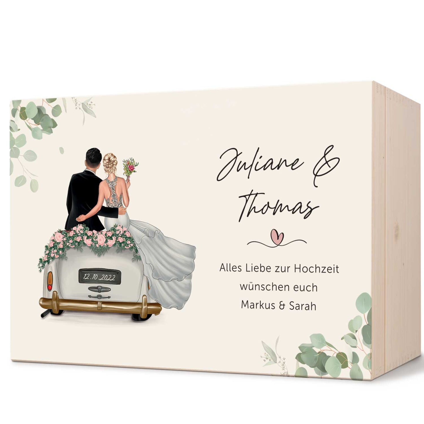Bedruckte Erinnerungskiste mit Konfiguration - Hochzeitsauto - Personalisiertes Geschenk zur Hochzeit